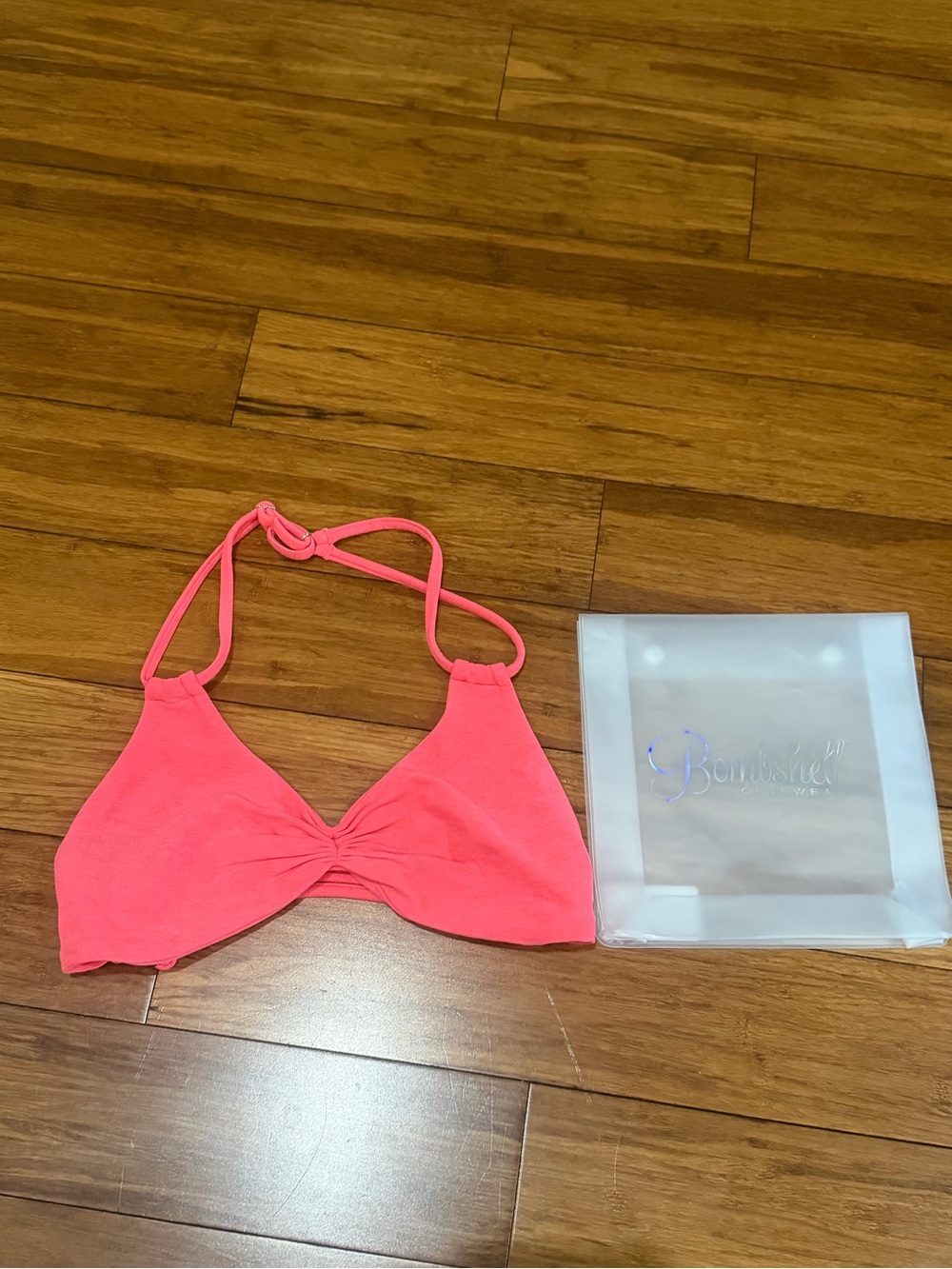Bombshell Sportswear Coral Neon Butterfly Sports Bra M
